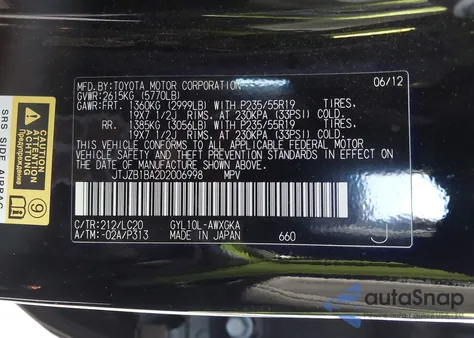 2013 Lexus Rx 450H z USA, uszkodzony, nr VIN JTJZB1BA2D2006998